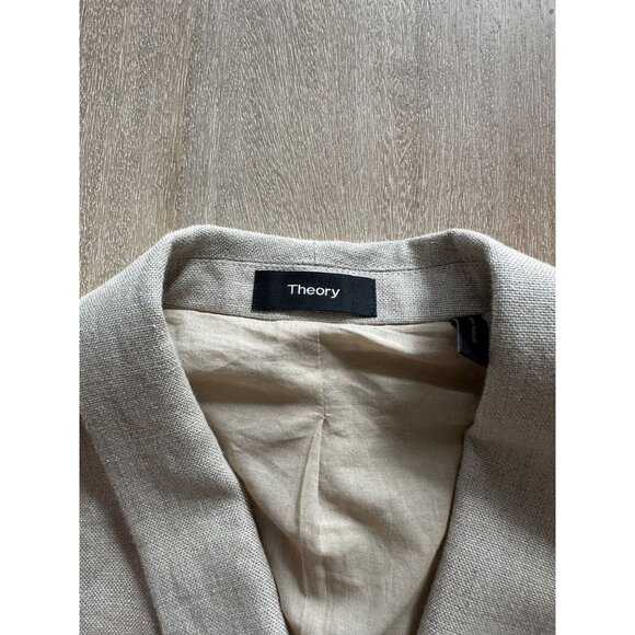 Theory Linen Shawl Collar Blazer in Tan Size 4 Double Breasted - Picture 2 of 6
